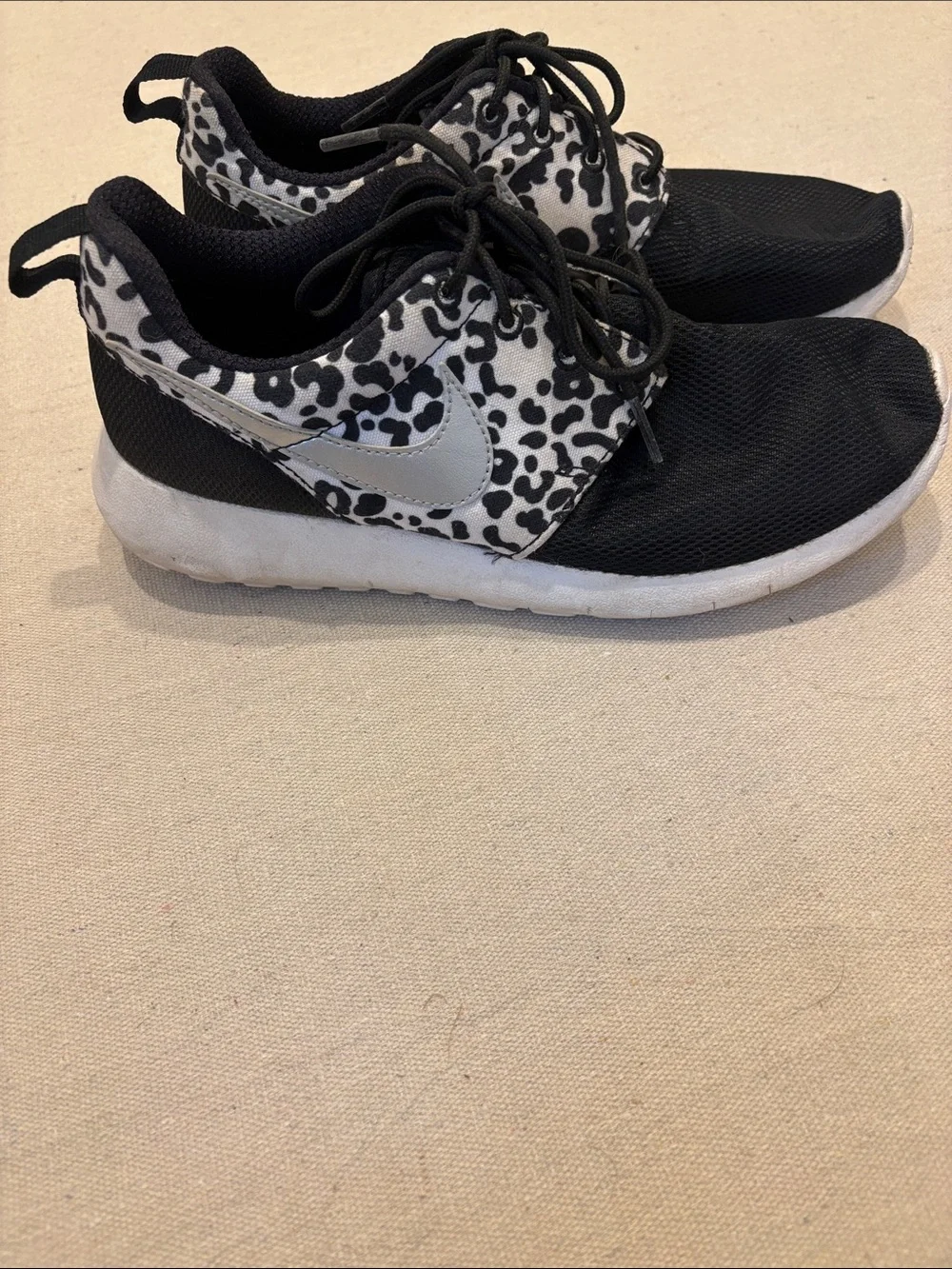 Nike Youth Black and White Leopard-Accent Sneakers